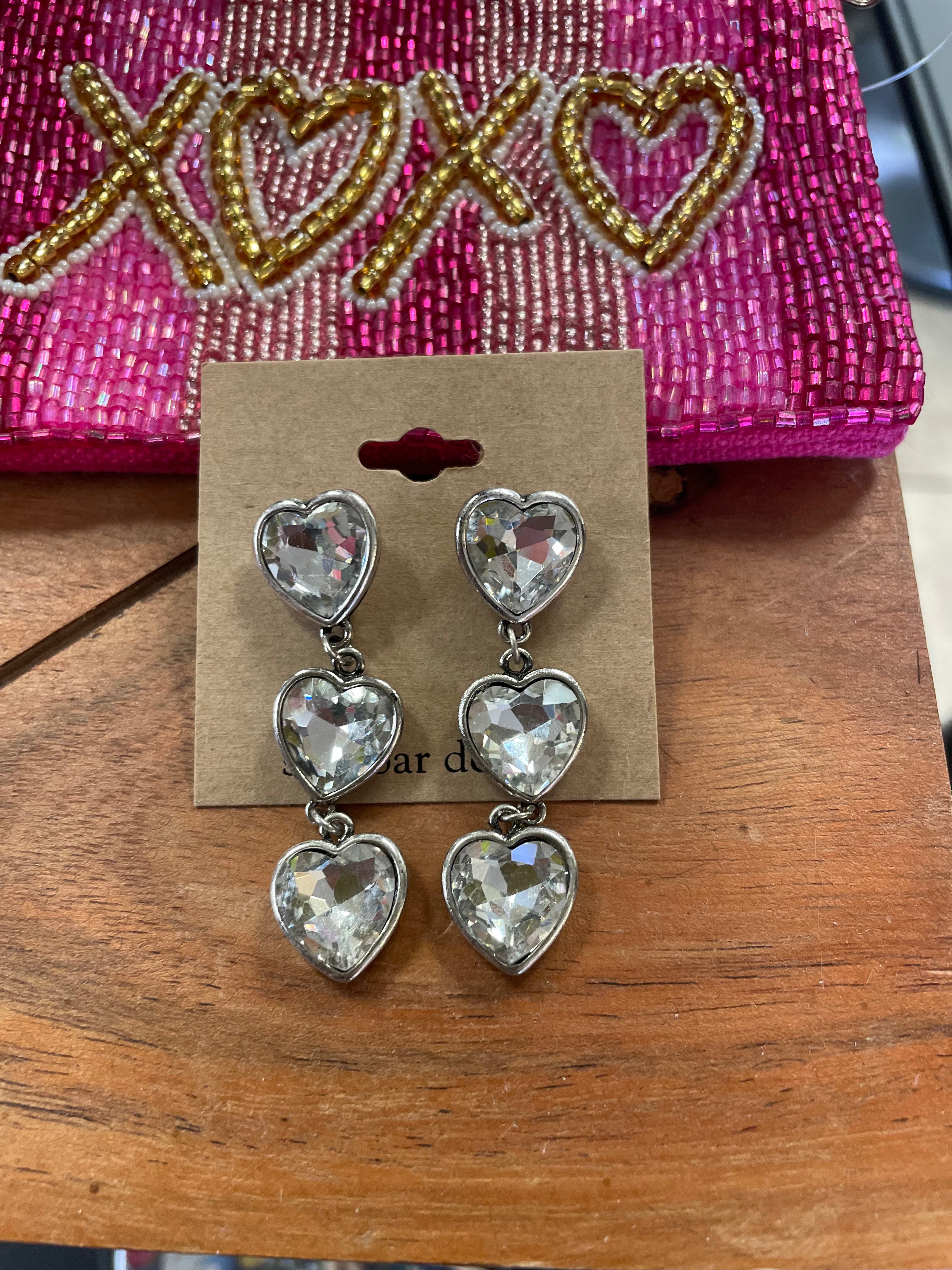 Star Bar Heart Clear Gem Earrings