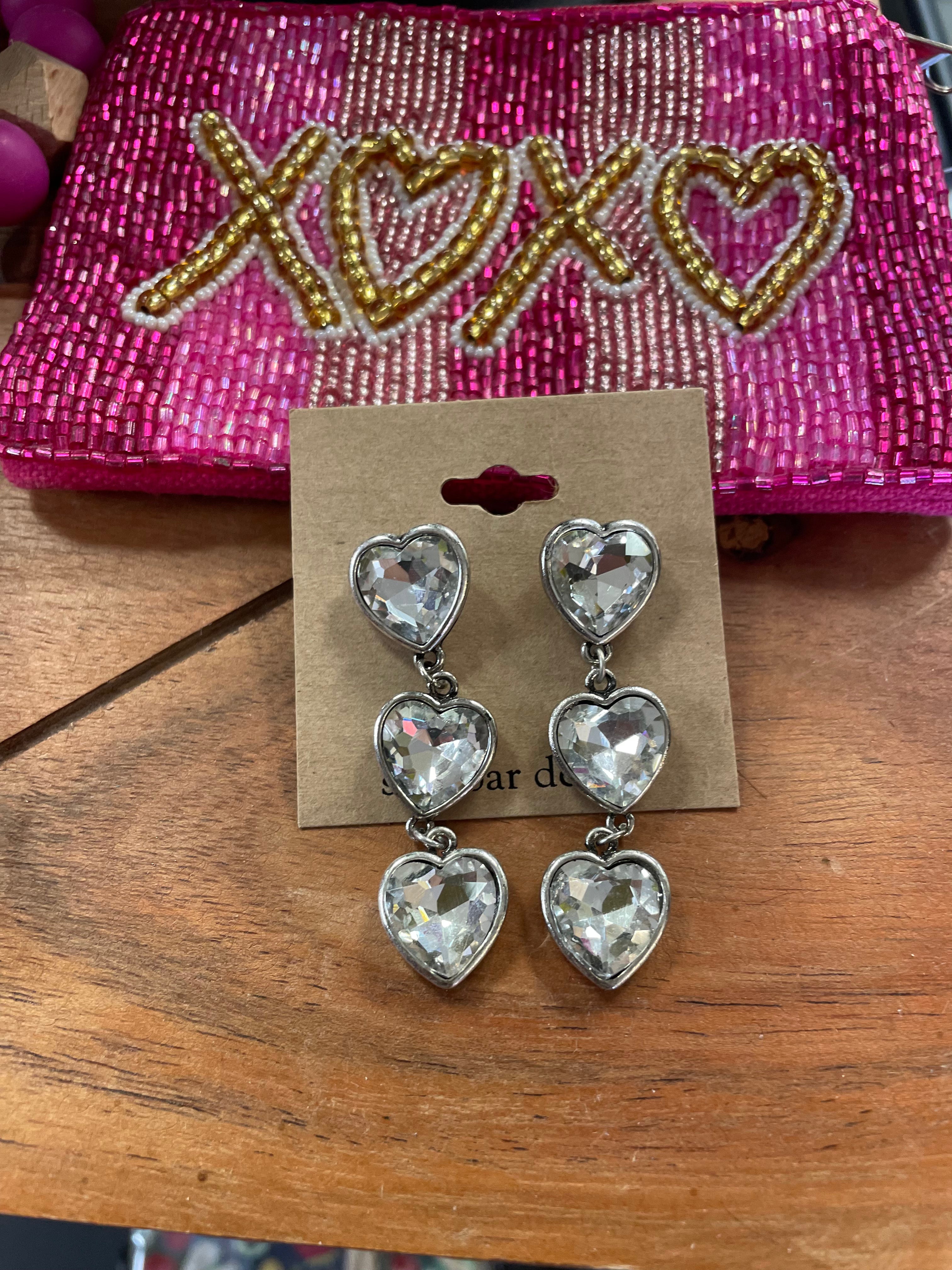 Star Bar Heart Clear Gem Earrings