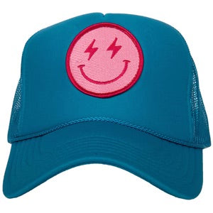 Blue Trucker Hat w/ Hot Pink lighting Happy Face