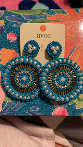 Aqua Beaded Earrings with Pearls & Rhinestones