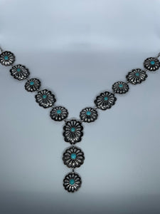 806 Turquoise and silver cinchona necklace with earrings set