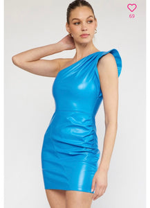 Cobalt Blue Faux Leather Dress