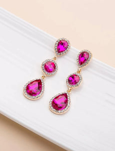 Fuchsia Teardrop Rhinestone Earrings