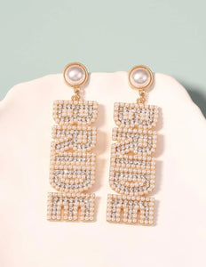 Bride Rhinestone Faux Pearl Earrings