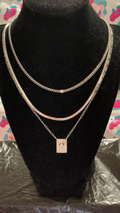 Triple Chain Silver Necklace with Pendant