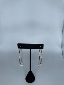 806 Silver Hoops with pear shape and stone