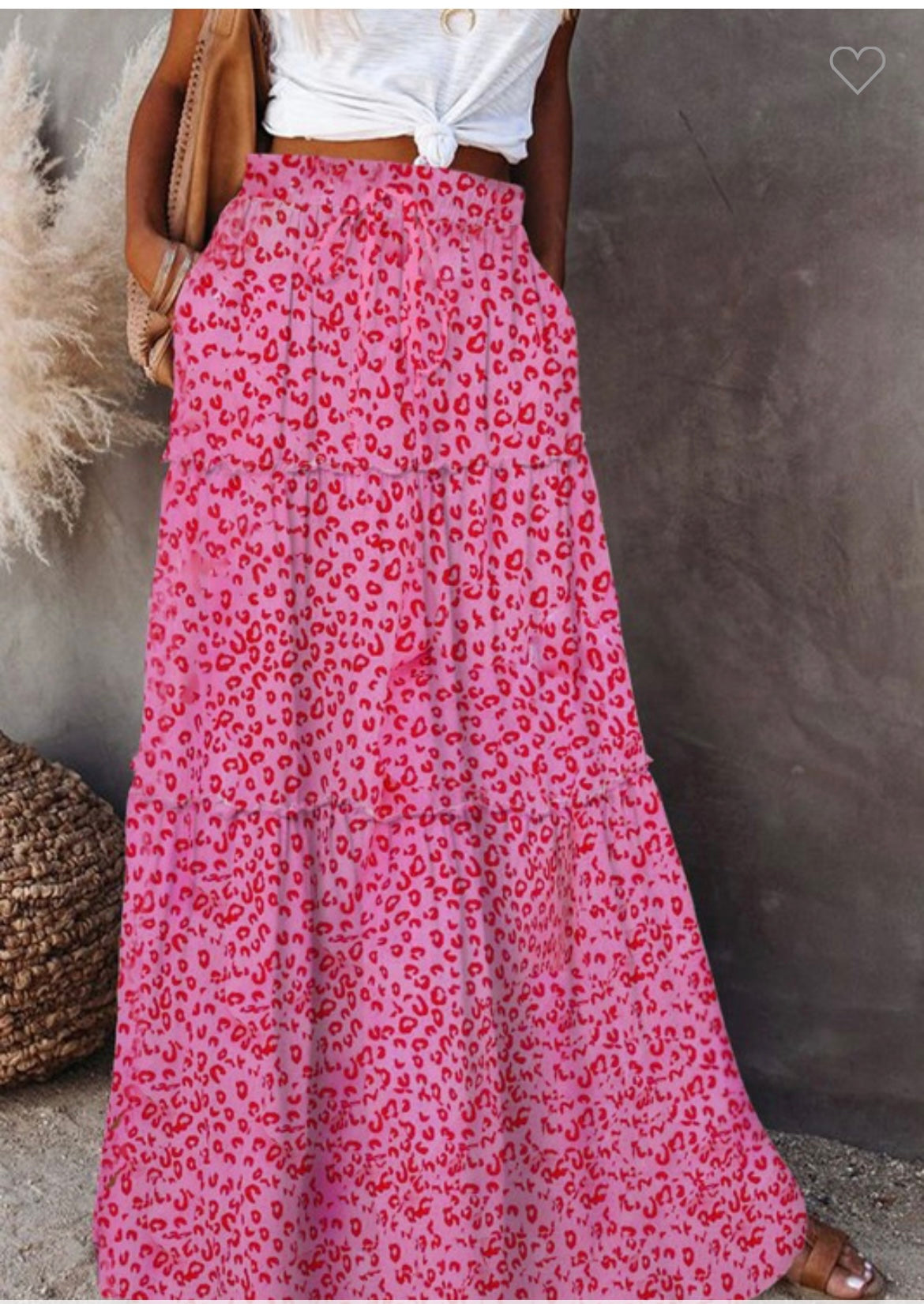 Pink Leopard Print Maxi Skirt