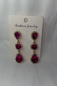 Fuchsia Teardrop Rhinestone Earrings