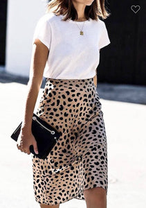 Leopard Satin Midi Skirt